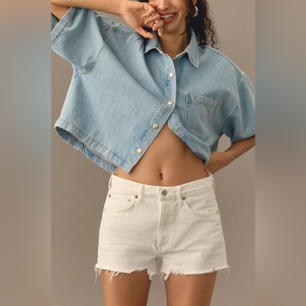 AGOLDE Parker Denim Fray Shorts - Size 32, NWT - Picture 2 of 12